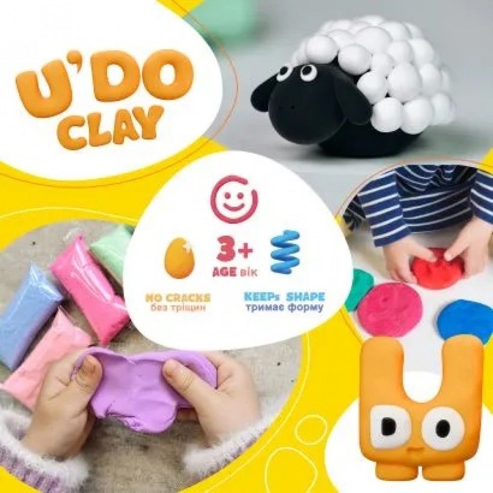 Пластилін легкий повітряний  набір 9 шт U`DO Clay  брикет 10г (1/32) арт 30849