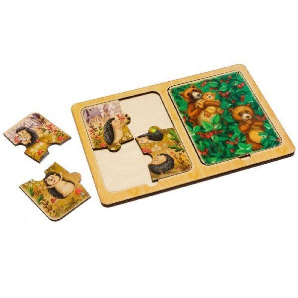 Дерев`яна іграшка пазли у рамці Їжачки та ведмеді ПСД186 розмір 16х23 см