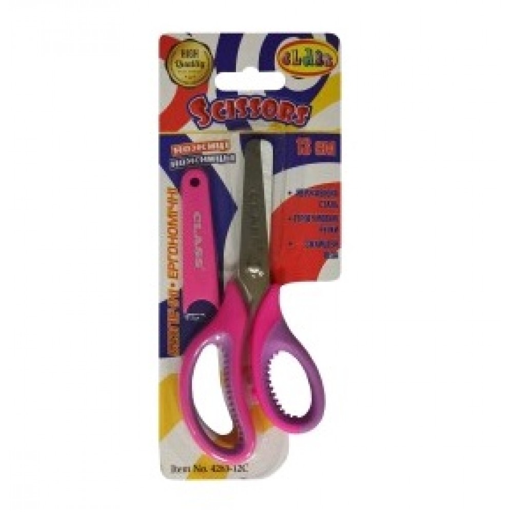 Ножиці дитячі CLASS 4283-12С 13 3см у футлярі (рожеві) прогумовані ручки (1/30)