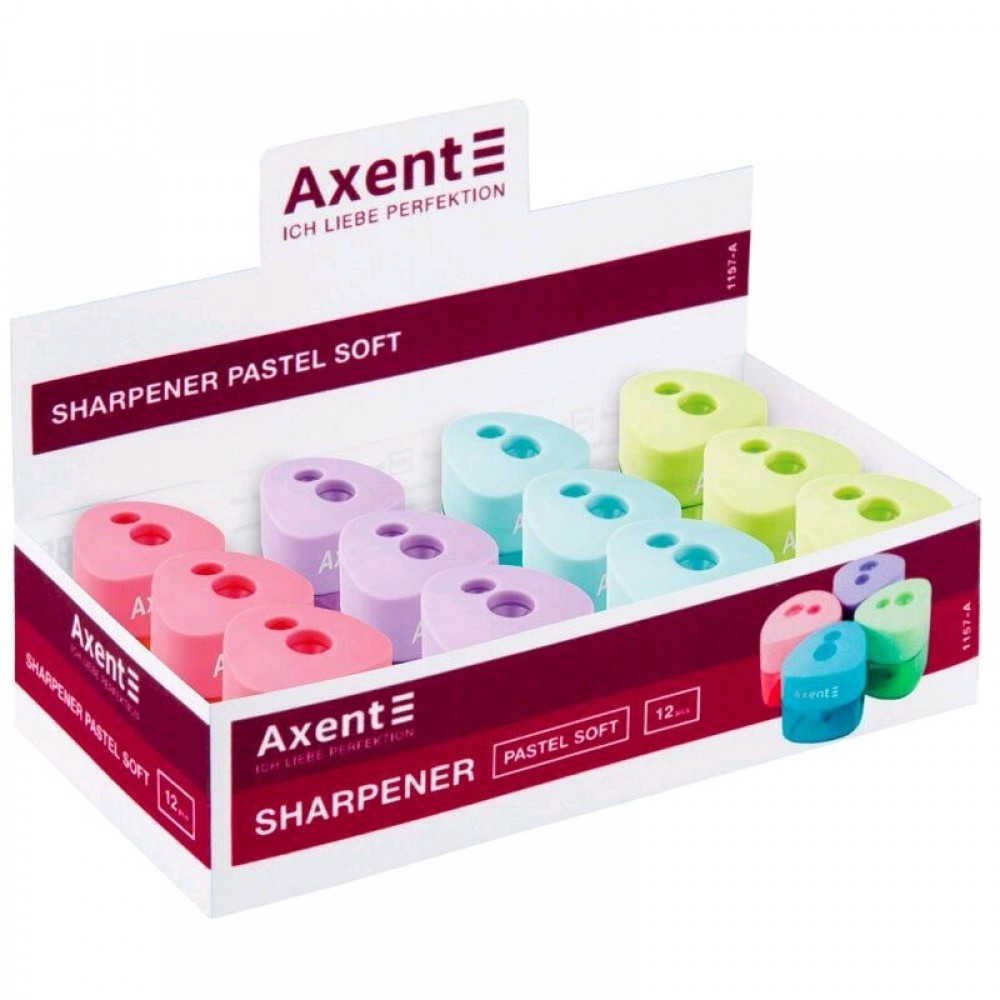 Точилка AXENT 1157 пластик. з контейнером 1 відділ. Pastel soft (12)