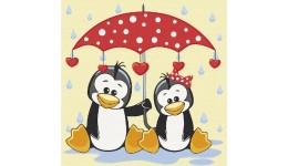 Картина по номерах дит.  Пінгвіни під парасолькою  15543-AC 30*30 см  2 пензл.+10 фарб  2 ріве