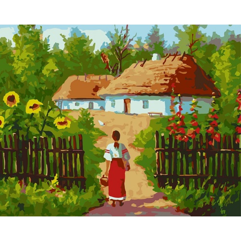Картина по номерах Українські хатинки 40*50 см в коробці 10350-ACВ 22 кольори  3 рівень складн.