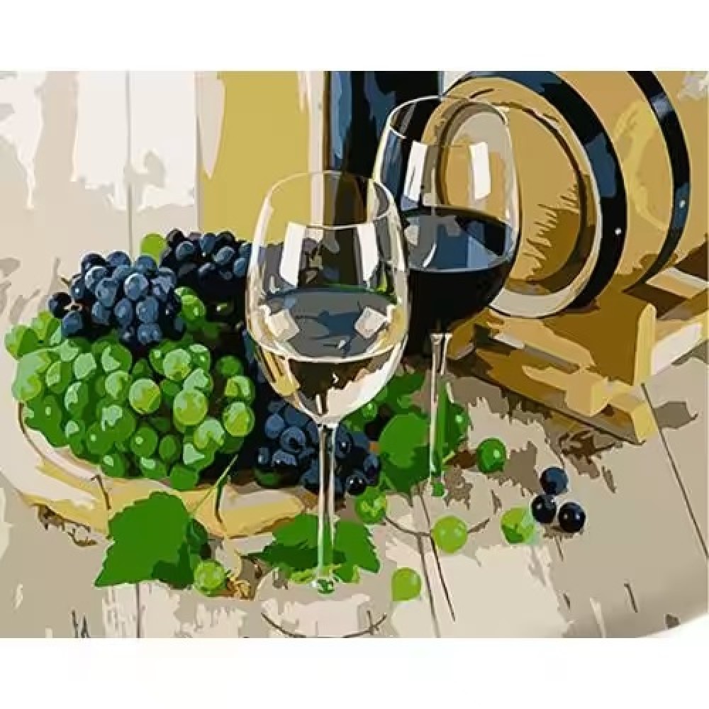 Картина по номерах SS1083 Вино та виноград 30х40 см 18 кол.3 рівень скл. 3 пензл. лак