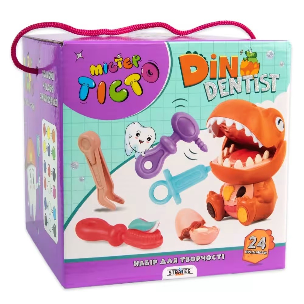 Тісто для ліплення набір з аксесуарами 15 кол. Містер тісто Dino Dentist Strateg 41020 15х15 см