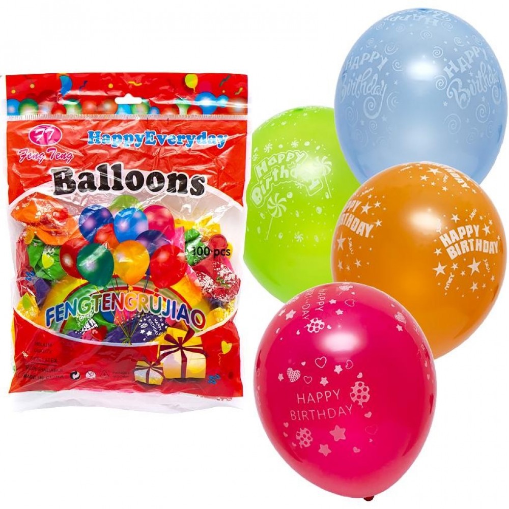 Повітряні кульки  Happy birthday неонові кольори  діаметр кульки 20см  100 штук в упаковці