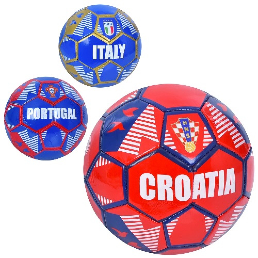 М`яч футбольний EN 3328 розмір 5  ПВХ  1 8мм  340-360г  3 види (країни)  у пакеті
