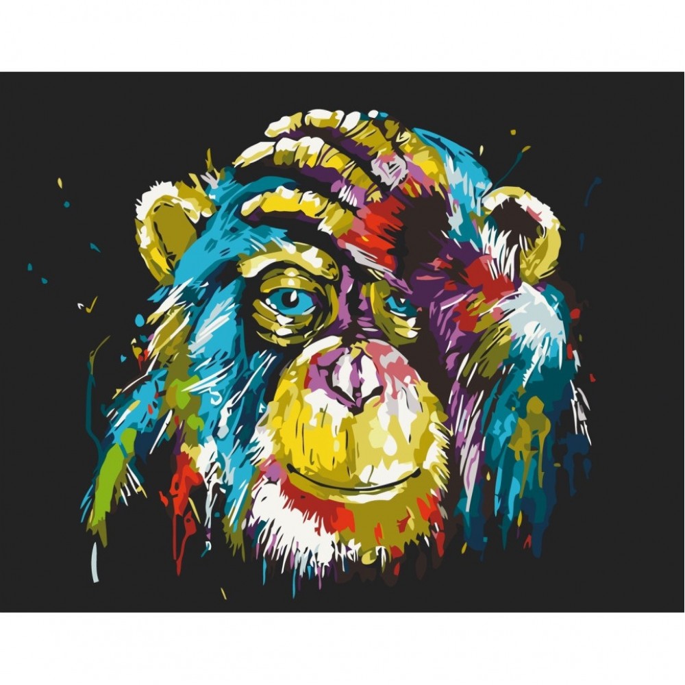 Картина по номерах  Яскрава мавпа  11685-AC 40х50 см 2 пензл.+23 акрил.фарб  3 рівень складн