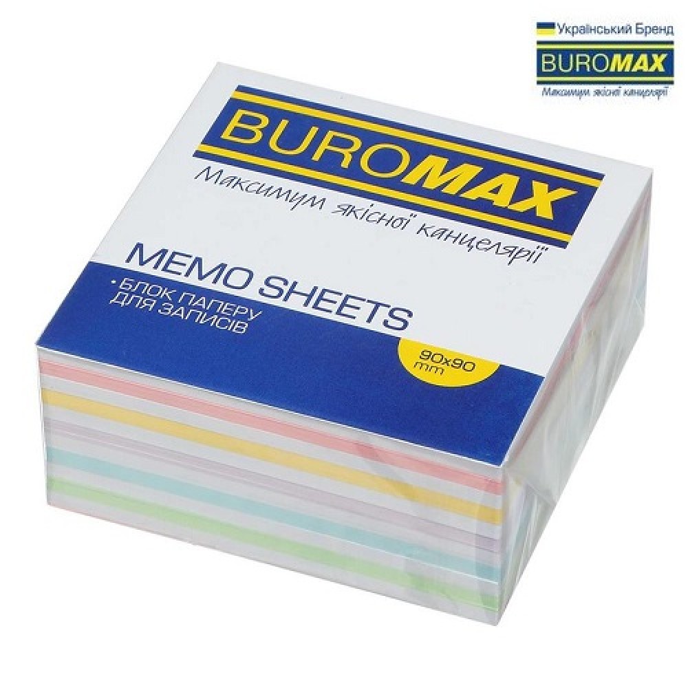Блок паперу BUROMAX 2262 д/нотаток ЛЮКС  ЗЕБРА  PASTEL склеєний 90х90х40мм
