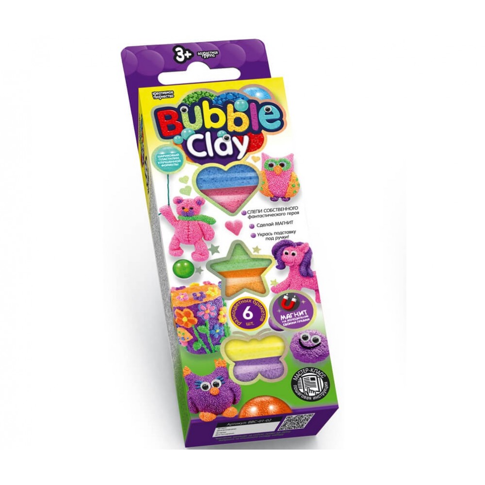 Кульковий пластилін BUBBLE CLAY 6кольорів+зроби магніт Ведмедик Danko Toys (1/30)