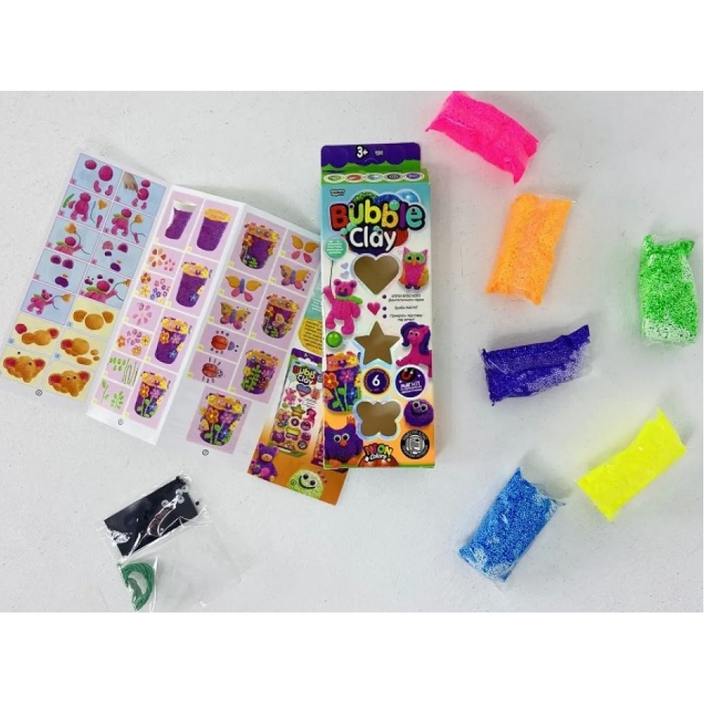 Кульковий пластилін BUBBLE CLAY 6кольорів+зроби магніт Ведмедик Danko Toys (1/30)