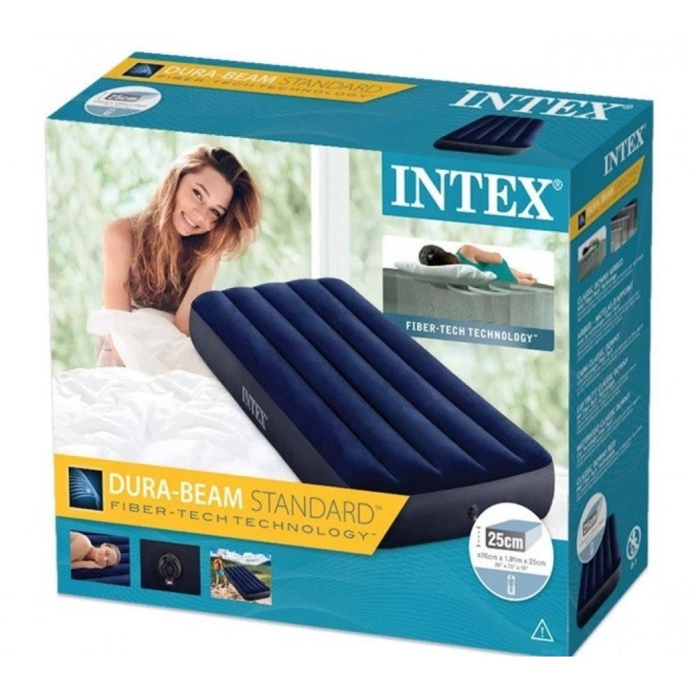 Велюр матрац INTEX одномісний арт. 64756 розмір 76*191*25см  СИНІЙ   в коробці