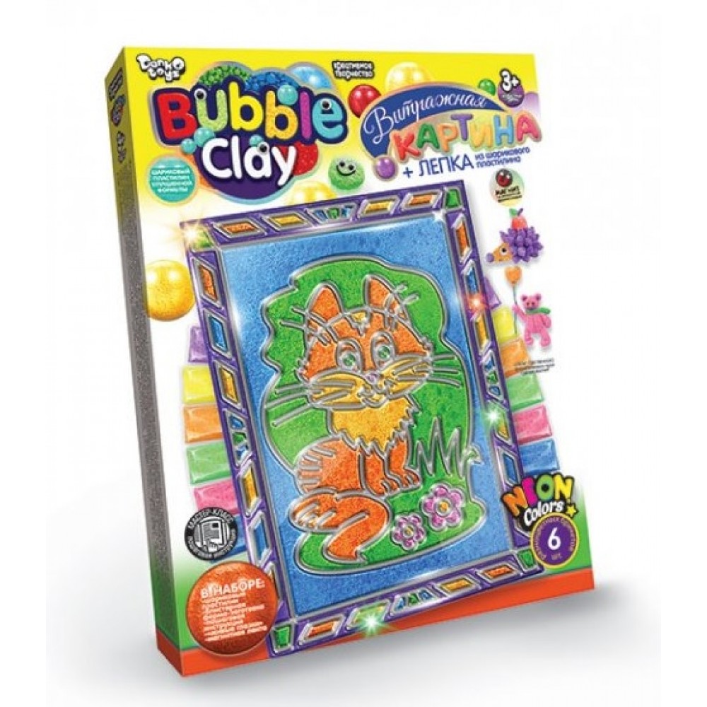 Вітражна картина  Bubble Clay з кулькового пластиліну BBC-02-06 Кошеня+ліпка (1/18) ДТ