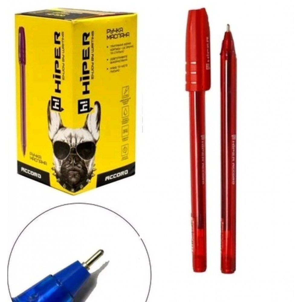 Ручка масляна HIPER Accord HO-500 0 7мм червона (50 шт. в упаковці)