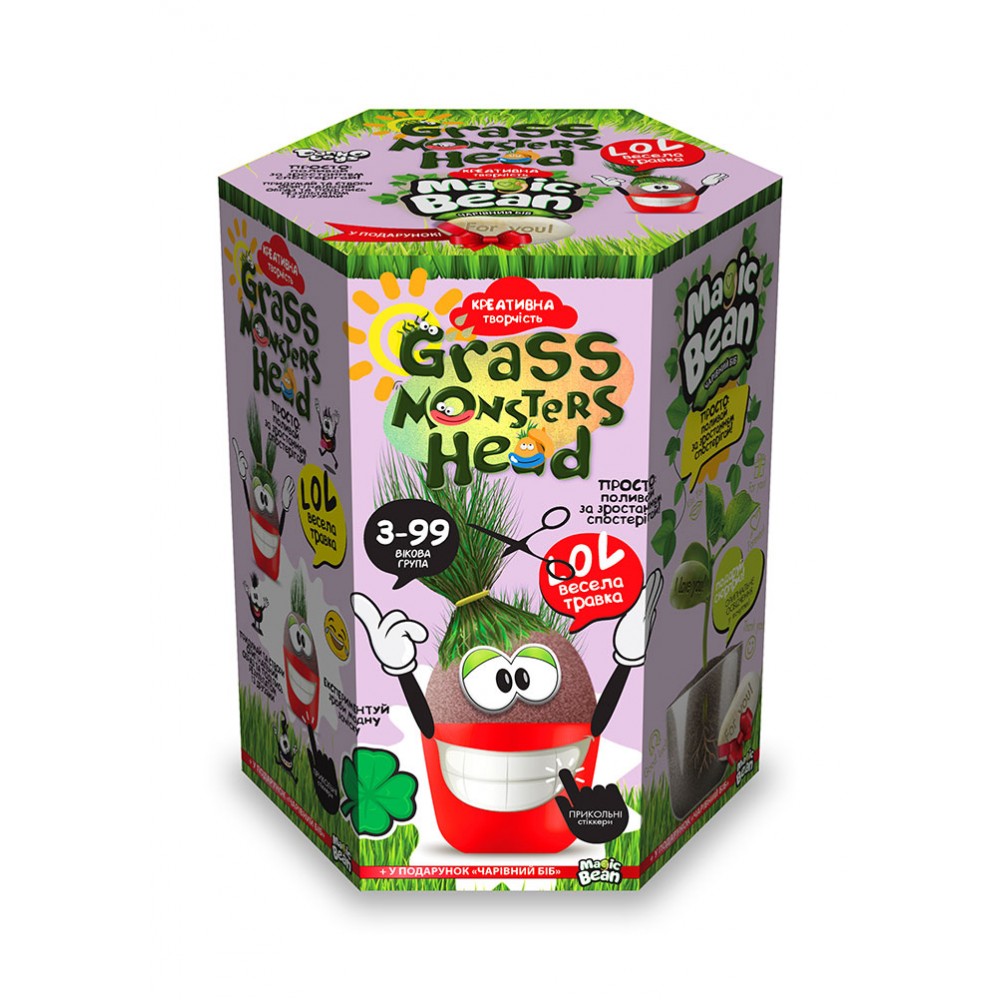 Набір для пророщування рослини Grass Monsters Head 08 (поливай і спостерігай)+Чарівний Біб ДТ