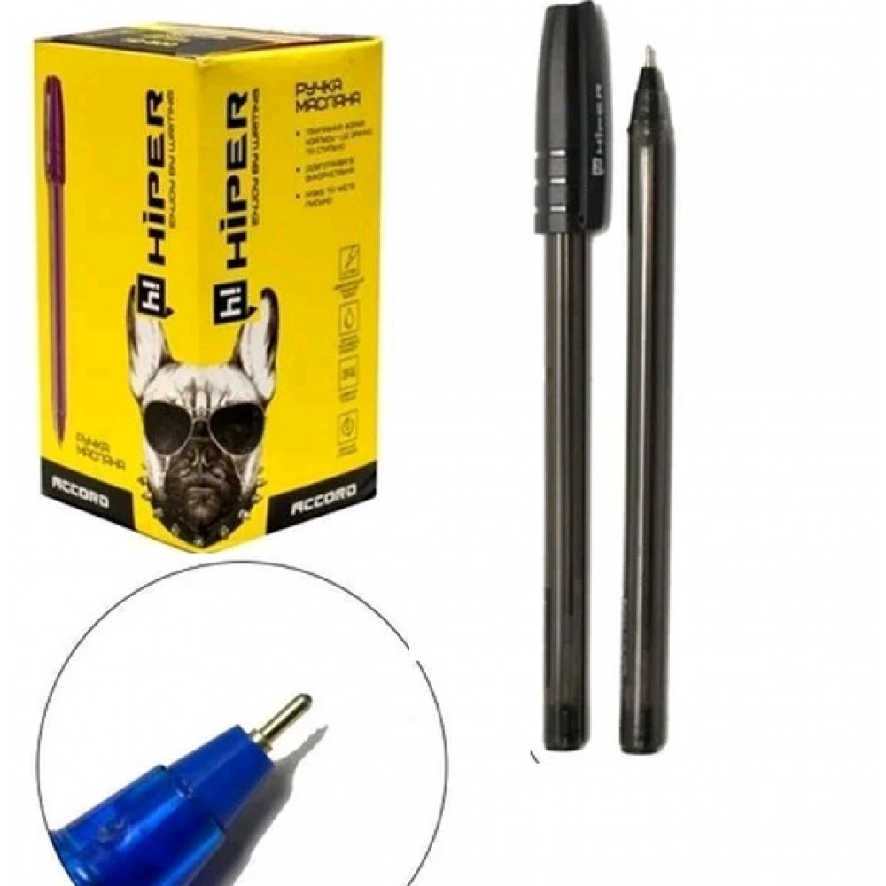 Ручка масляна HIPER Accord HO-500 0 7мм чорна (50 шт. в упаковці)
