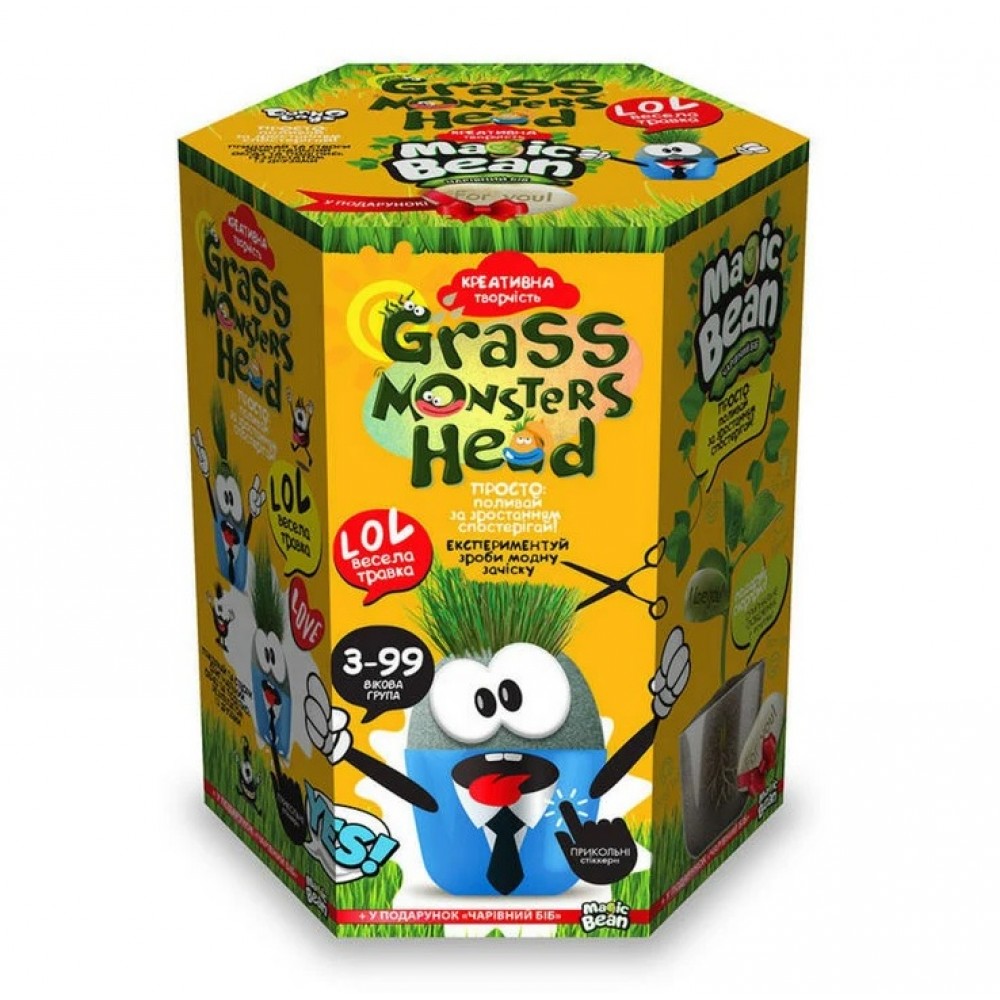 Набір для пророщування рослини Grass Monsters Head 02 (поливай і спостерігай)+Чарівний Біб ДТ