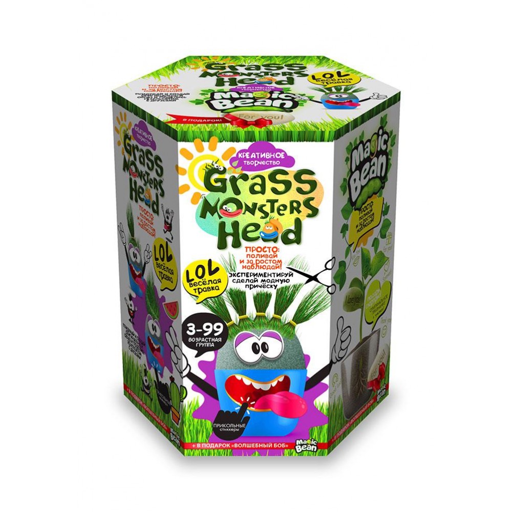 Набір для пророщування рослини Grass Monsters Head 03 (поливай і спостерігай)+Чарівний Біб ДТ