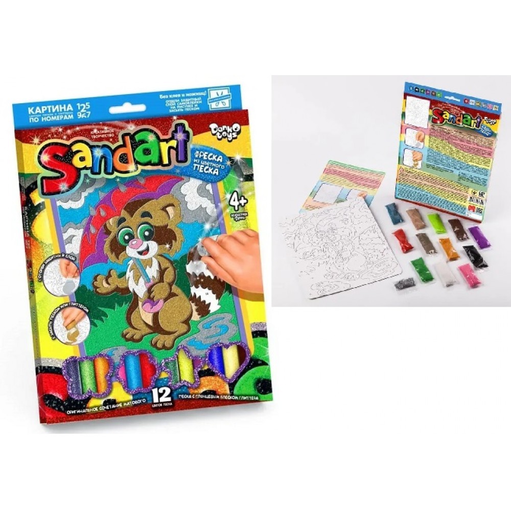 Картина з піску та глітеру  Sandart 01-02 Єнотик ТМ Dankotoys