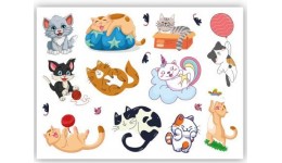 Тату наклейки-перебивачки Т1-05 Котики  20шт. в пакеті  р.14 5х10 5см