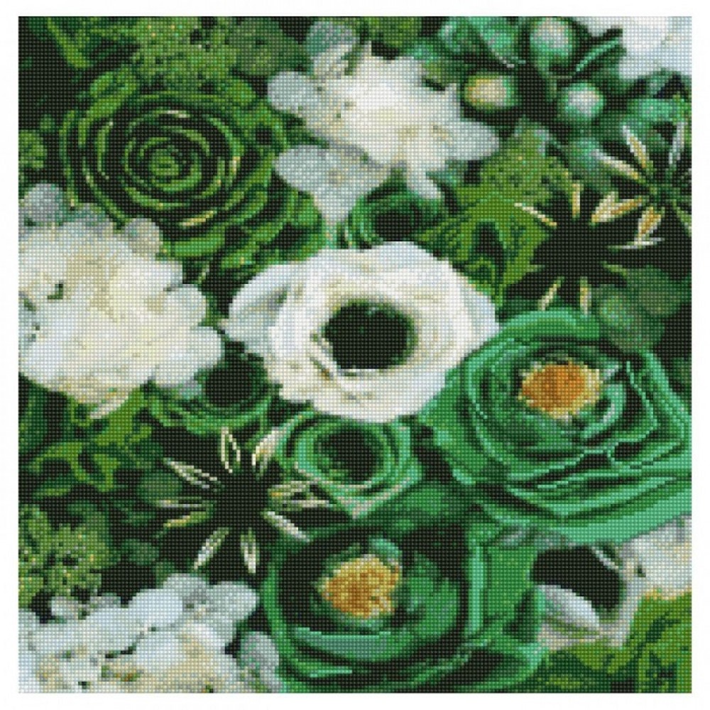 Картина діамантова STRATEG GA0001  Зелені відтінки квітів  50х50 см в коробці 4 рів.скл. 29 кол