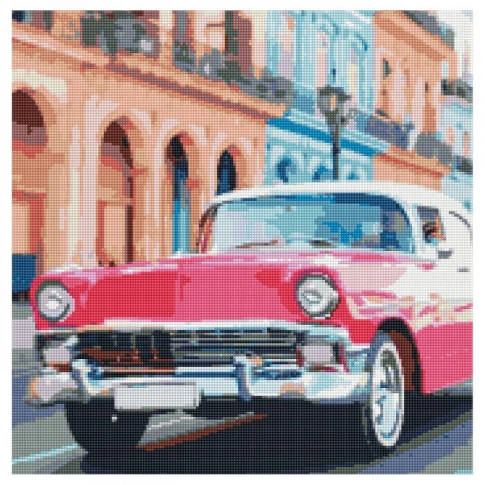 Картина діамантова STRATEG GA0007  Рожеве авто Гавани  50х50 см в коробці 4 рів. скл. 30 кол.