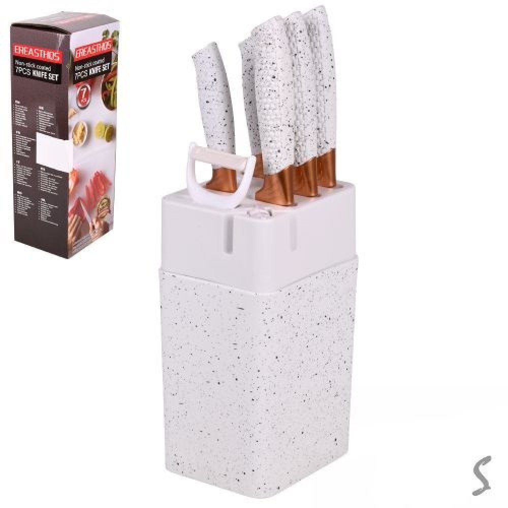 Ножі кухонні на підставці з точилкою 7пр/наб (лезо 7.7/13/20.5см) R100265 пластик  неіржавіюча