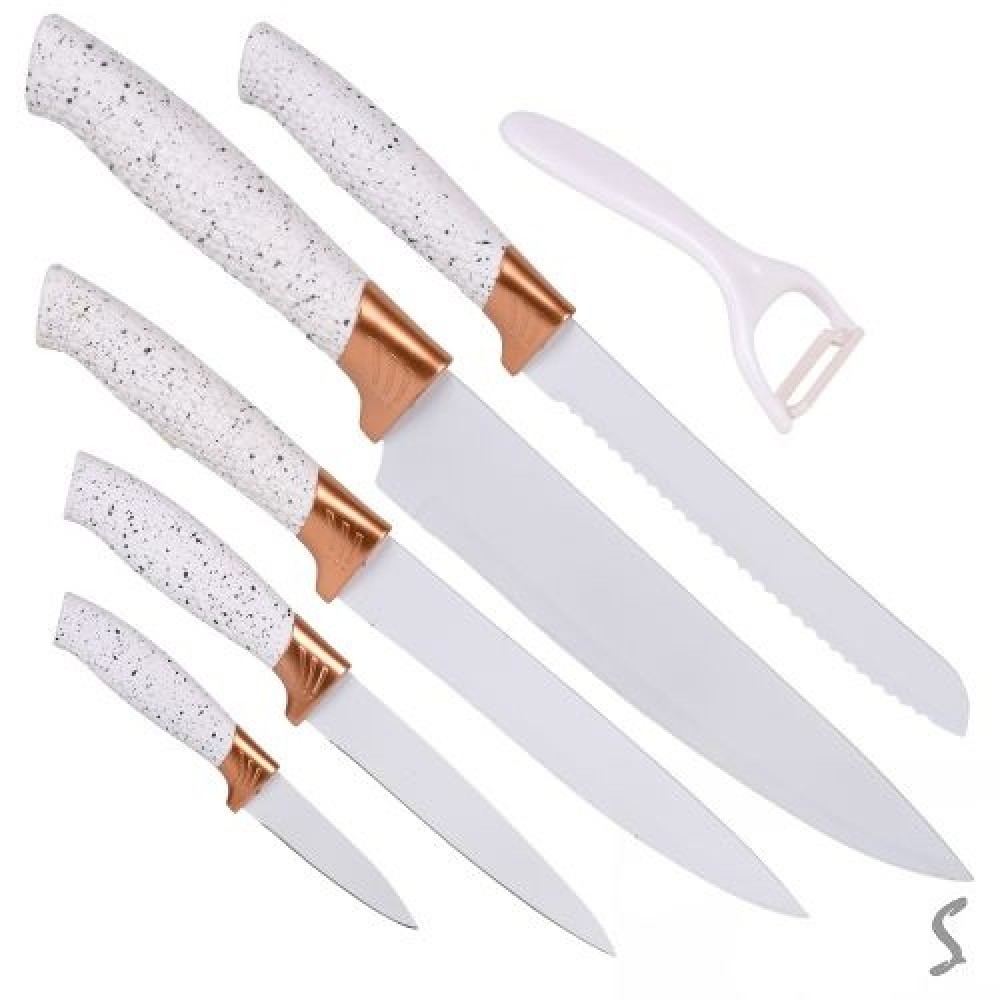 Ножі кухонні на підставці з точилкою 7пр/наб (лезо 7.7/13/20.5см) R100265 пластик  неіржавіюча