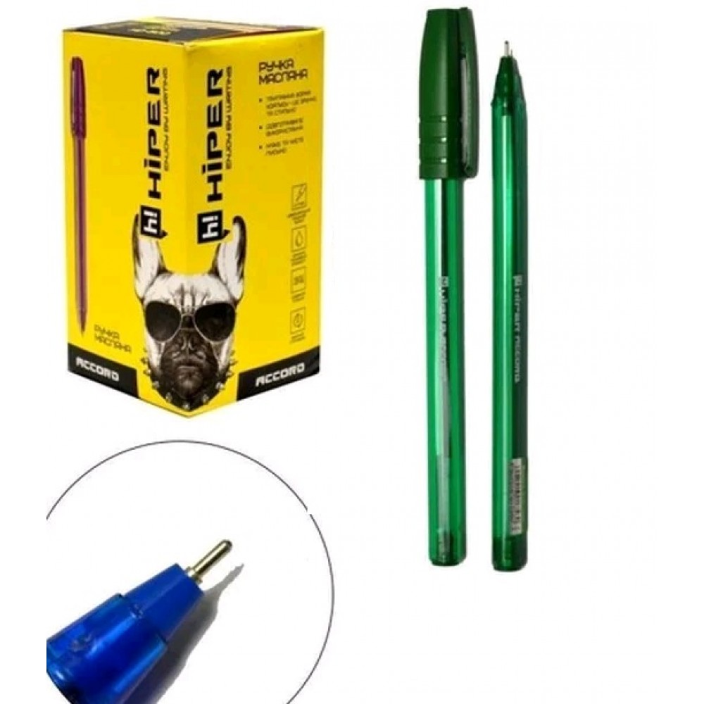 Ручка масляна HIPER Accord HO-500 0 7мм зелена (50 шт. в упаковці)