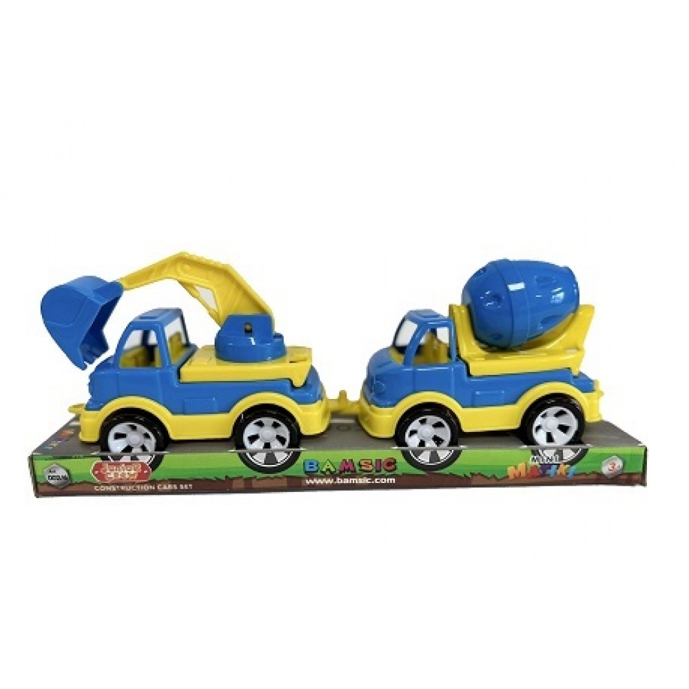 Набір бетонозмішувач екскаватор  Mini Matiki   002/9  (13 5 см) на планшеті р.27*7*9см Бамсік