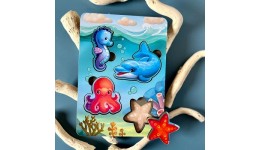 Дерев`яна іграшка вкладиш Морські тварини – 1(фон із підказкою) ПСФ055 розмір 16х12 см