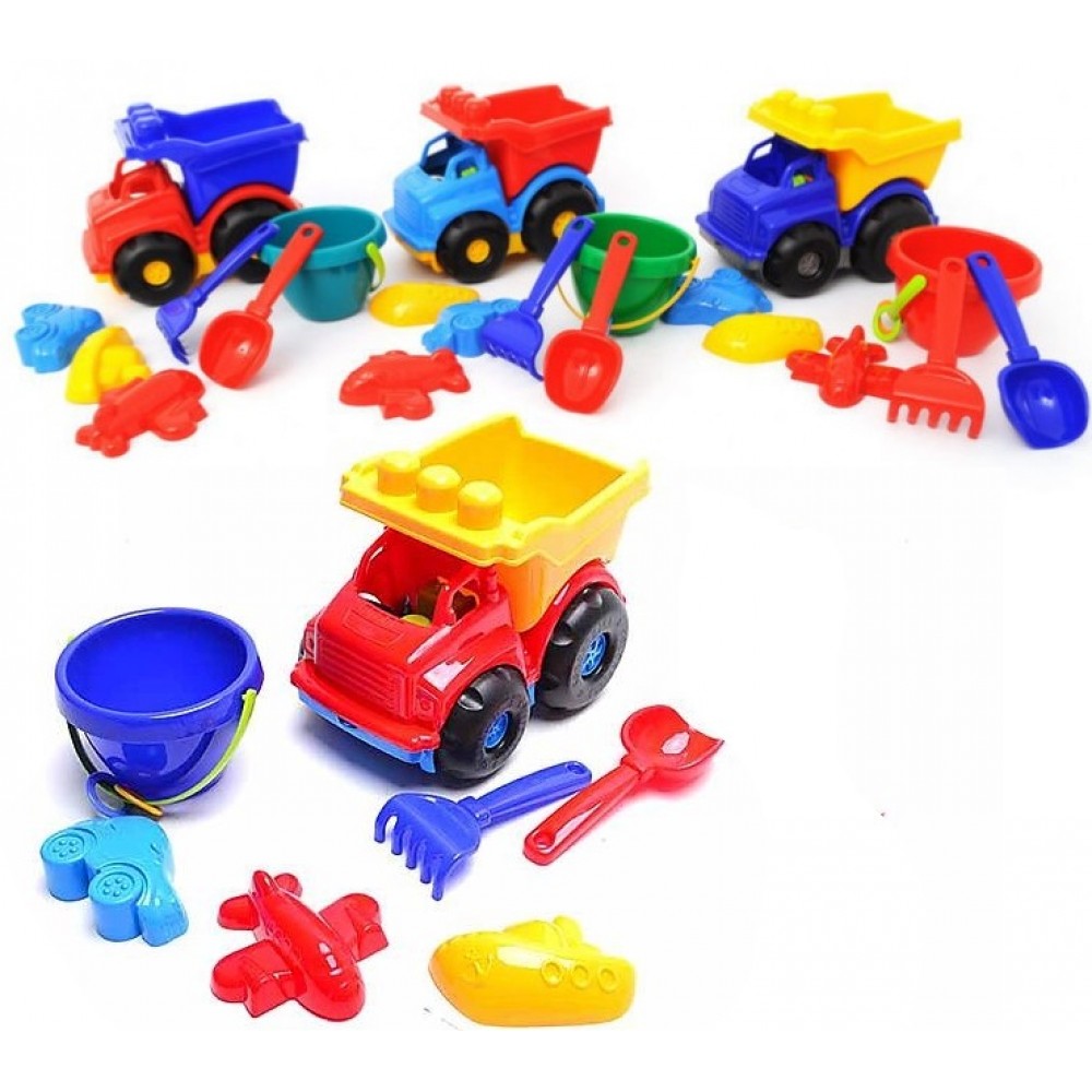 Авто Тотошка самоскид №3 машинка + відро  лопата  граблі  три пасочки COLOR plast 235х155х230