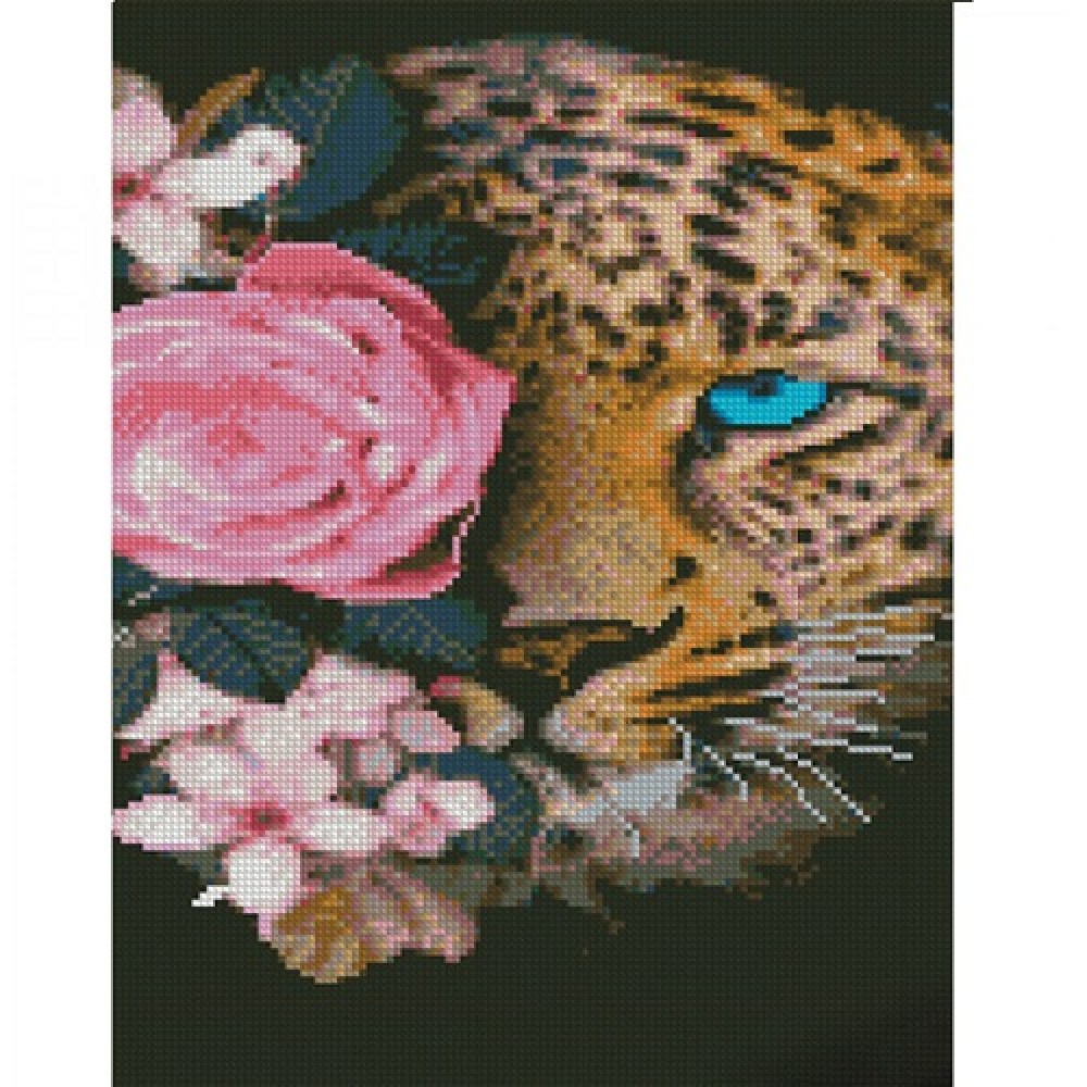 Картина діамантова STRATEG Погляд леопарда 30х40 см (KB018) 3 рівень складності 27 кольорів