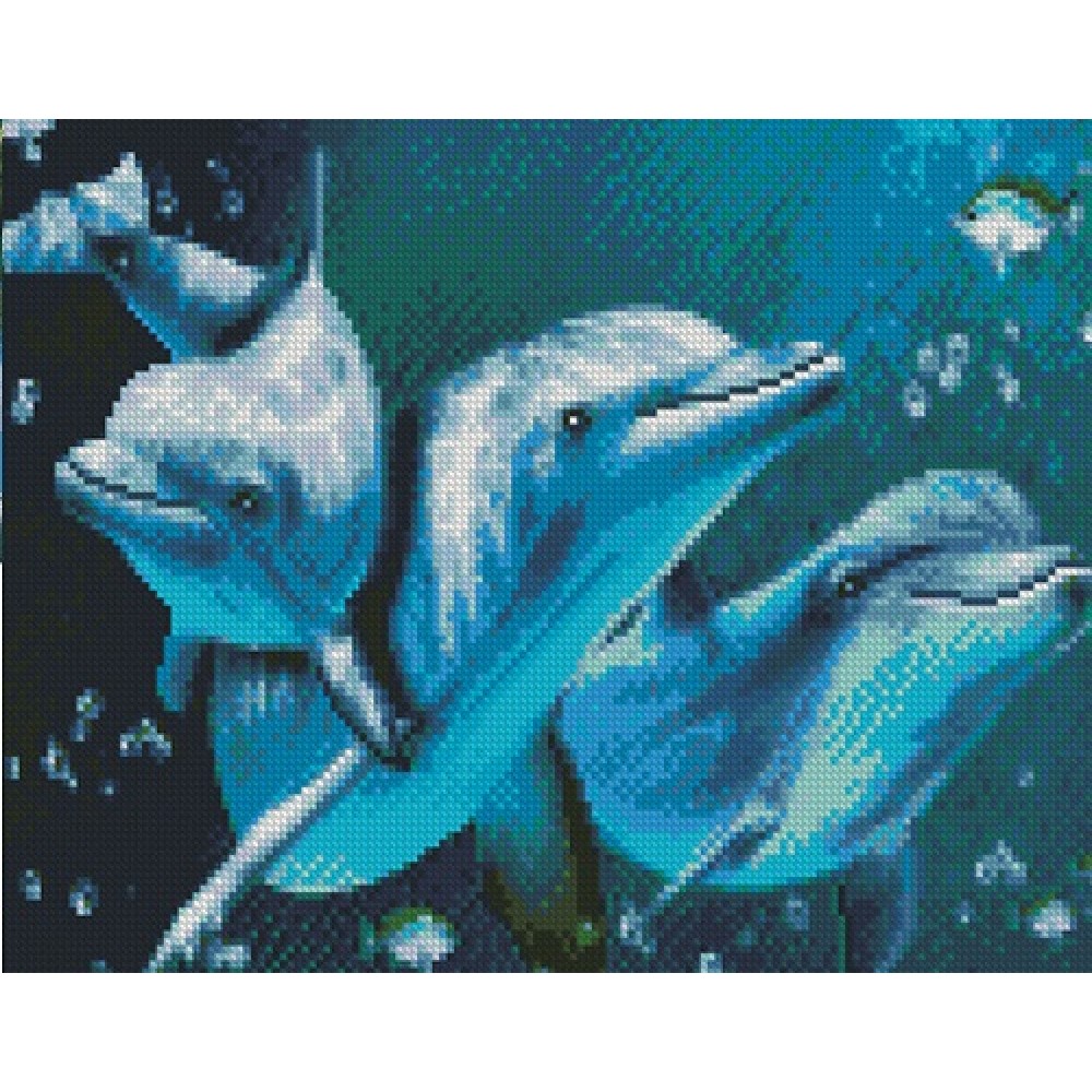 Картина діамантова STRATEG Дружелюбні дельфіни 30х40 см (KB035) 3 рівень складності 24 кольорів