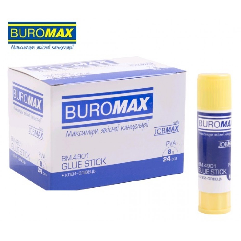 Клей-олівець BUROMAX 4901   8г JOBMAX (24 шт в упаковці) на основі PVA полівінілацетат