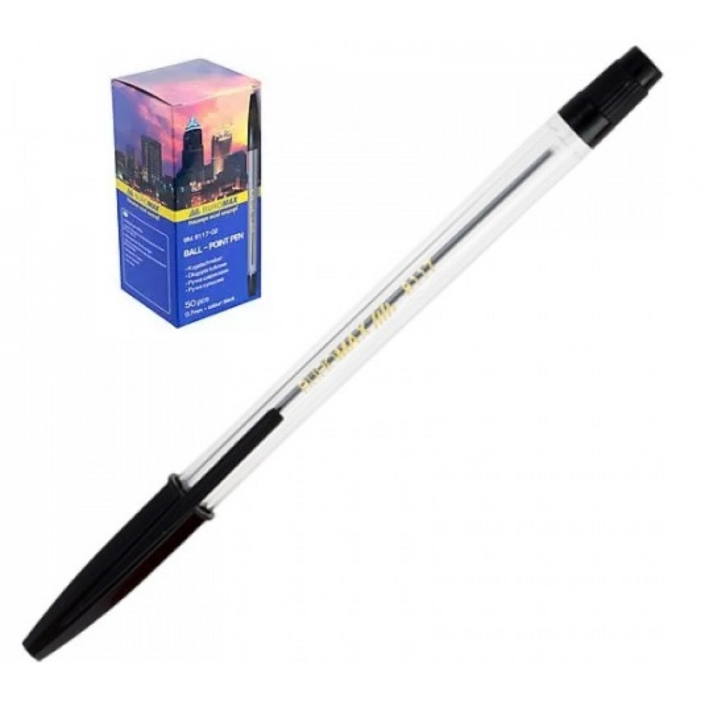 Ручка кулькова BUROMAX 8117-02 чорна 0 7мм (тип Корвіна) (50 шт. в упаковці)/1000