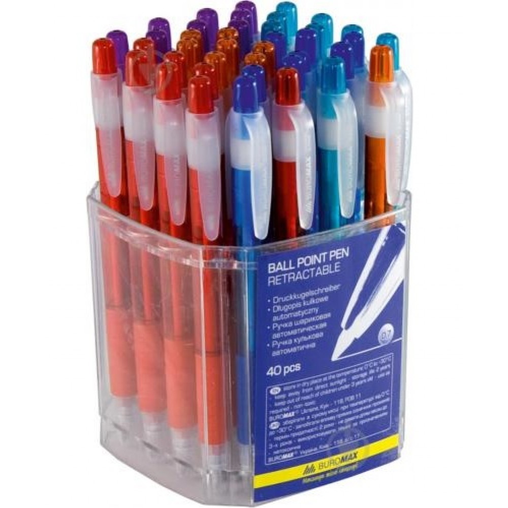 Ручка кулькова автоматична BUROMAX 8200 синя 0 7мм (40 шт. в упаковці)