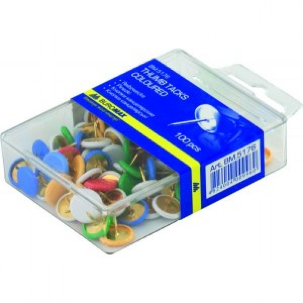 Кнопки BUROMAX 5176 100шт кольорові пласт. контейнер (1/10/360)