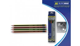 Олівці BUROMAX 8508-12 графітові з гумкою  НВ тригранні 2 2мм  НЕОН   карт. коробка (12) /144