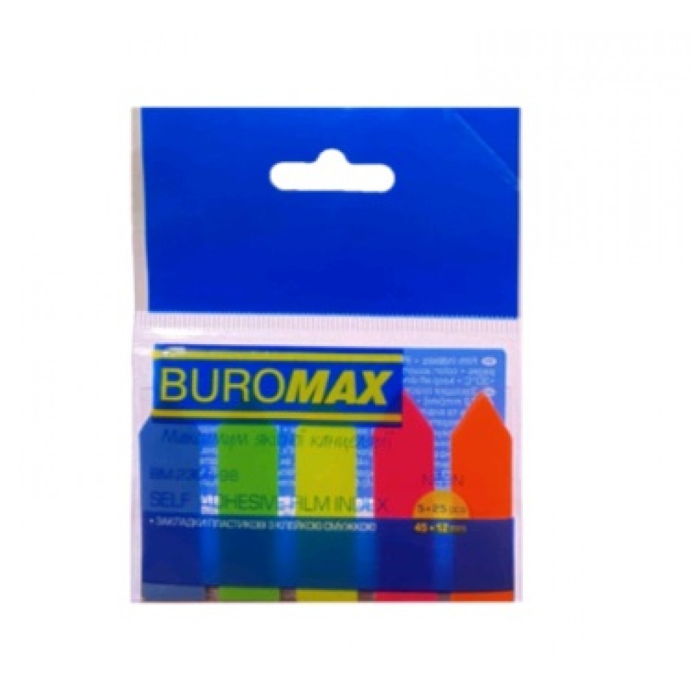 Стікер-закладки BUROMAX 2308-98 пластик. клейкі NEON 45х12мм (1/48)