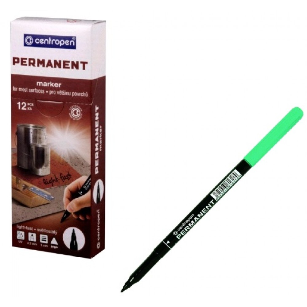 Маркер перманентний Centropen 2536-04 зелений 1мм (12 штук в упаковці)