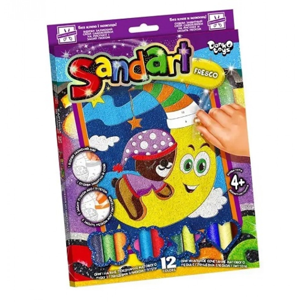 Картина з піску та глітеру  Sandart  02-01 Ведмедик на місяці  ТМ Dankotoys
