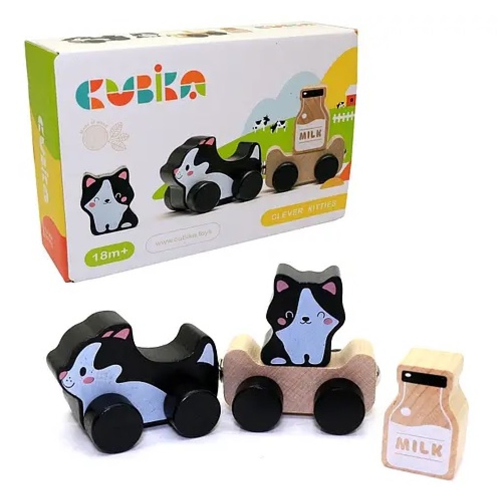 Дерев’яна іграшка  Веселі кошенята  4 деталі  в коробці 15*6*5 см (ТМ CUBіKA)
