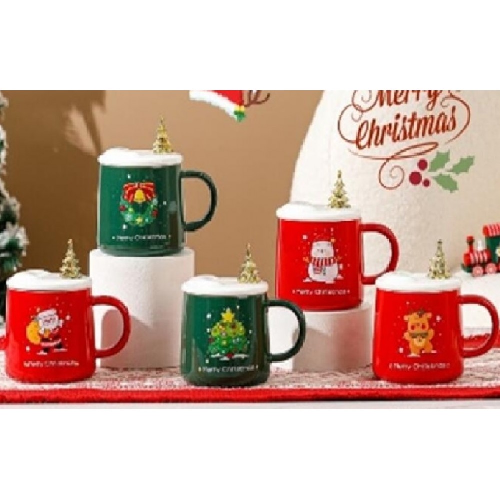 Чашка з кришкою та ложкою новорічна  Merry Christmas  400мл R32294