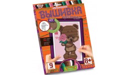 Вишивка хрестиком VK-01-06 Ведмедик з квіткою ТМ Danko toys(рос.мова на упаковці)