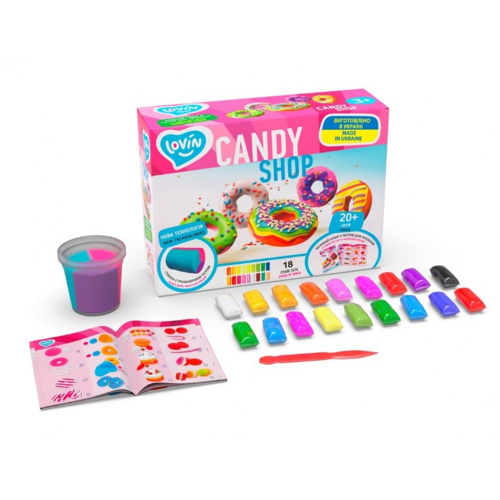 Тісто для ліплення набір 18 кольорів + 1 склянка з трикол.тістом Candy Shop TM Lovin 41192