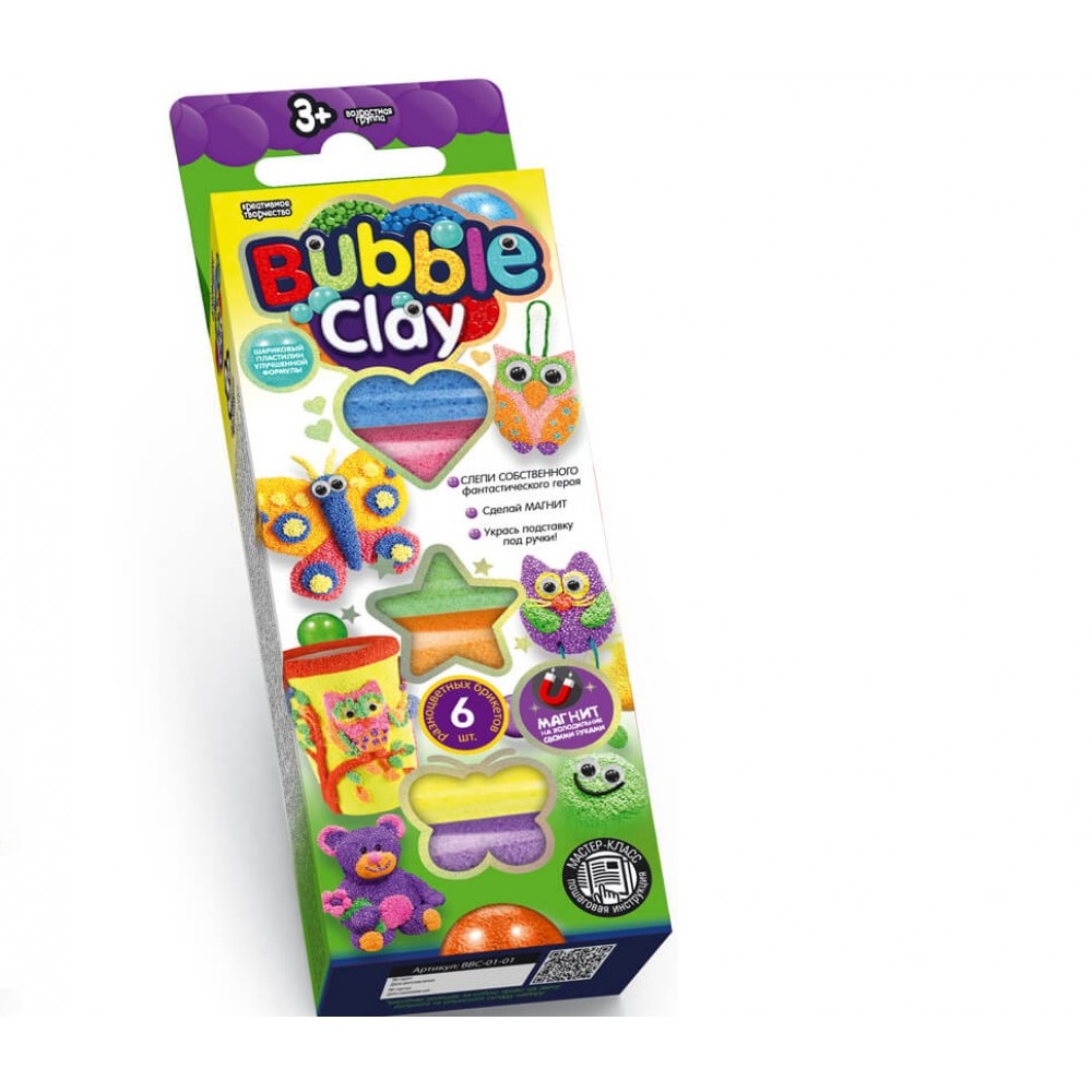 Кульковий пластилін BUBBLE CLAY 6кольорів+зроби магніт Метелик Danko Toys (1/30)