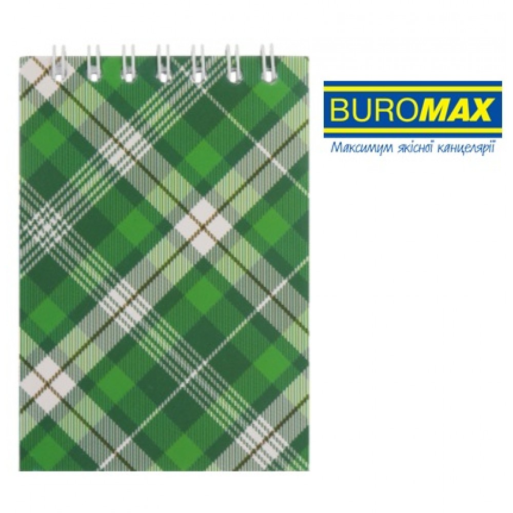 Блокнот А7 BUROMAX  48арк 2490-04  Shotlandka   клітинка  картонна обкладинка  зелений(1/20)