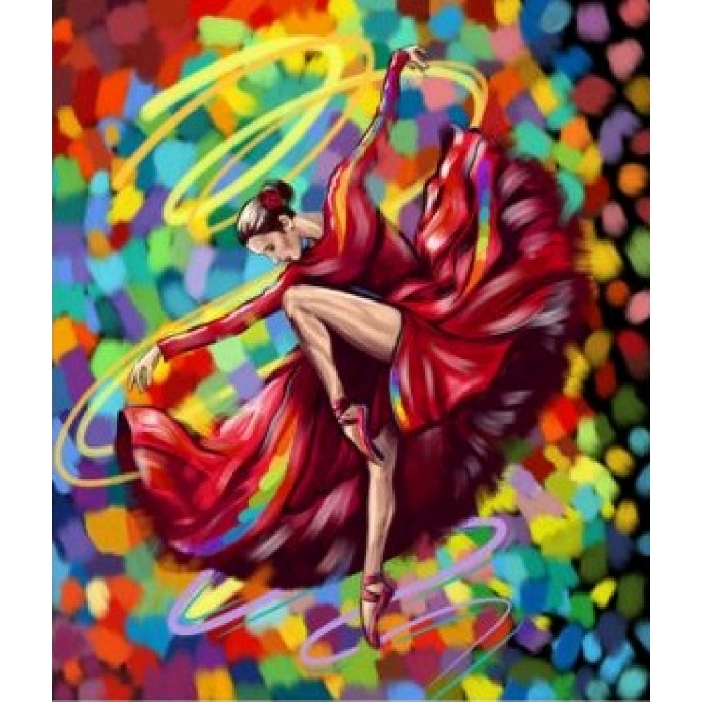 Картина за номерами на полотні 40см*50см № 5 Танцівниця в червоному з фарбами в короб. ДТ(1/10)
