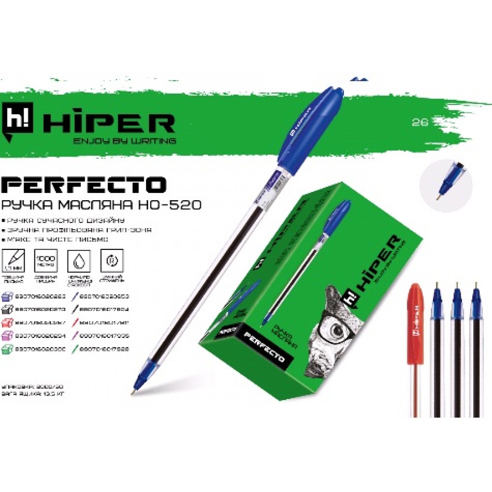 Ручка масляна HIPER HO- 520 Perfecto 1 00 мм червона (50 шт. в упаковці)