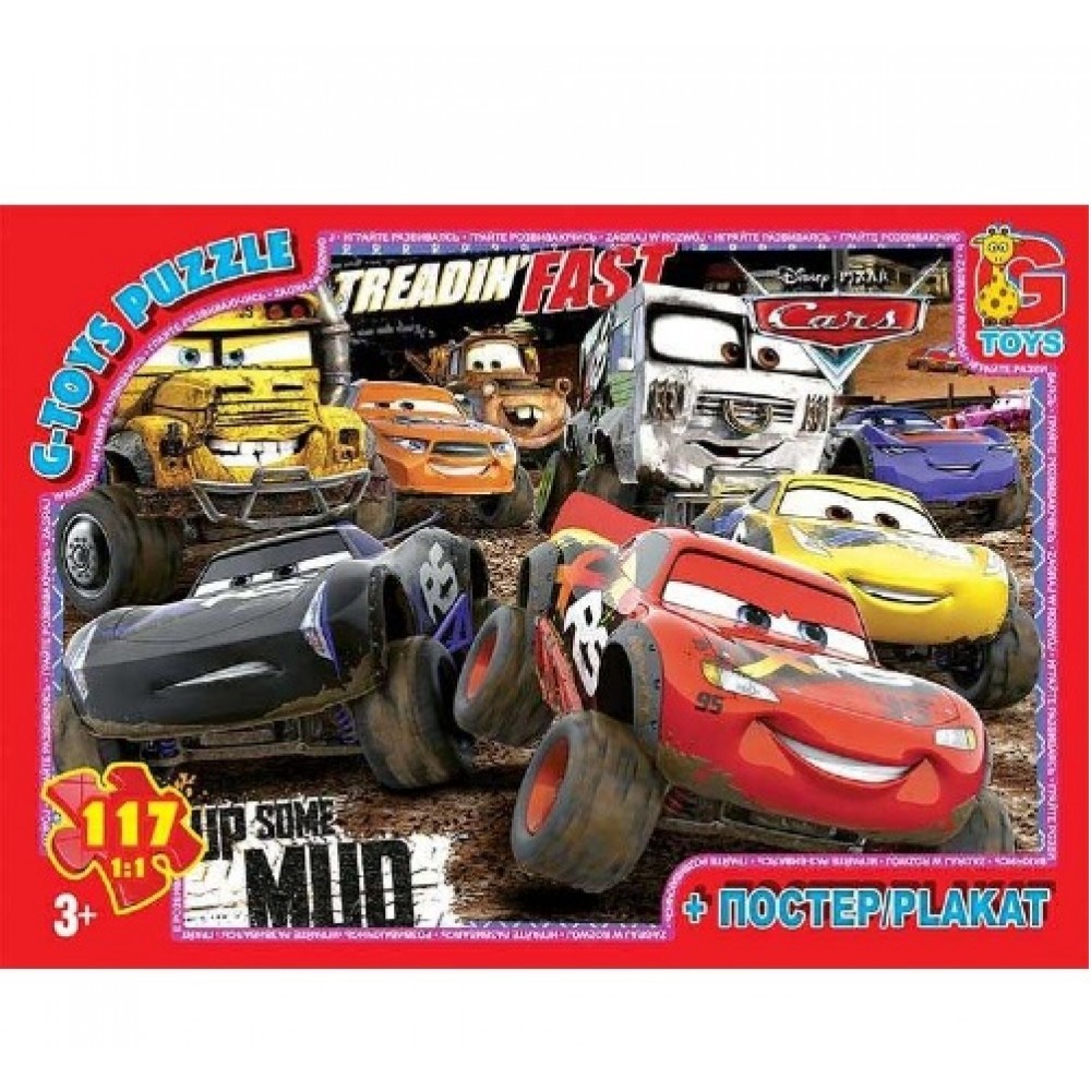 Пазли G-Toys  117 елем  Тачки 10176  Полотно 210*300мм у коробці 19*13*3см + плакат
